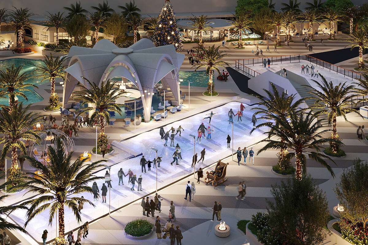 Uma renderização do Oasis Ice Rink em Fontainebleau. O cassino North Strip abrirá uma temporada...